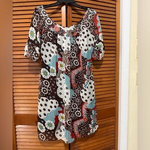 Eyeshadow Tunic Dress, Size L Multicolor/Brown/Blue/Tan. Floral Pattern.